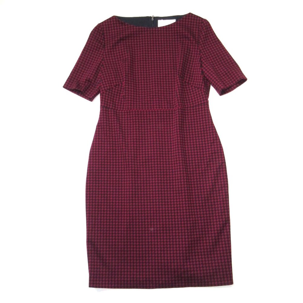 NWT BOSS Hugo Boss Dalula in Red Black Houndstooth Bateau Neck Sheath Dress 10 - Picture 2 of 12